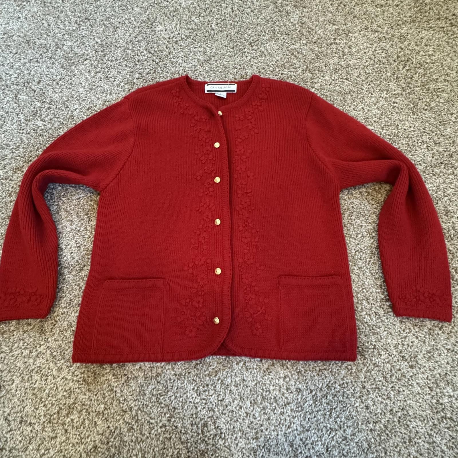 Lands' End Krystal Kobe Red Knit Cardigan Small with Floral Embroidery Size M / US 6-8 / IT 42-44 - 1 Thumbnail