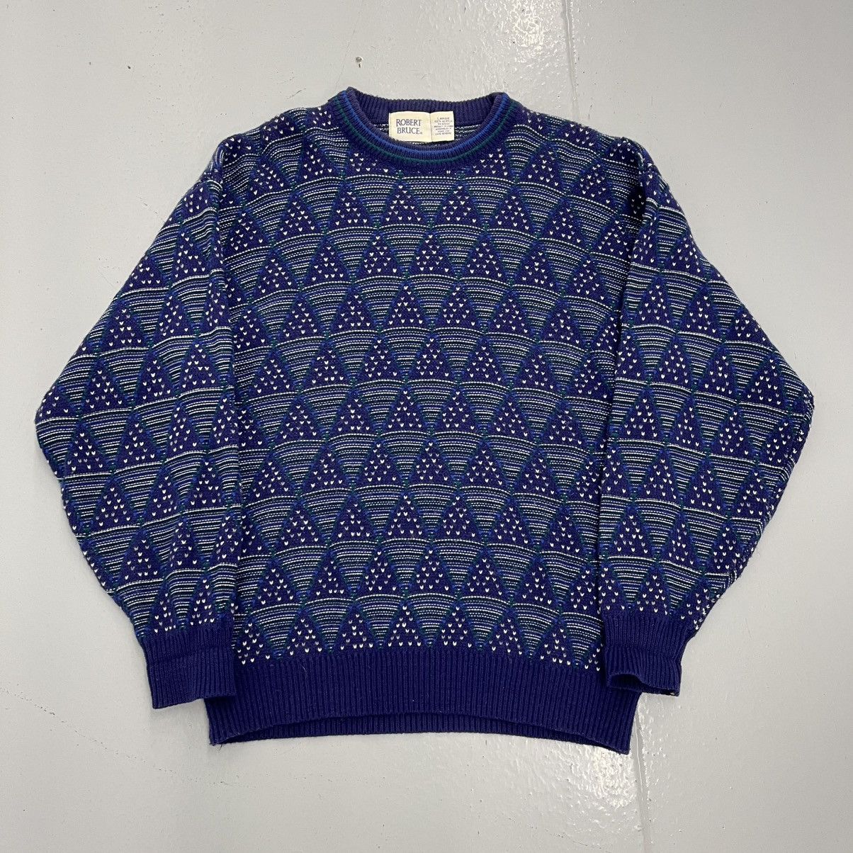 Other Vintage 90s Robert Bruce Blue Geometric Pattern Sweater Size US L / EU 52-54 / 3 - 1 Thumbnail