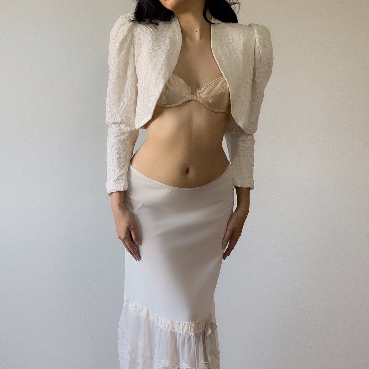Other Vintage 1980s Off White Corded Lace Bolero Jacket (XS–S) Size XS / US 0-2 / IT 36-38 - 5 Thumbnail
