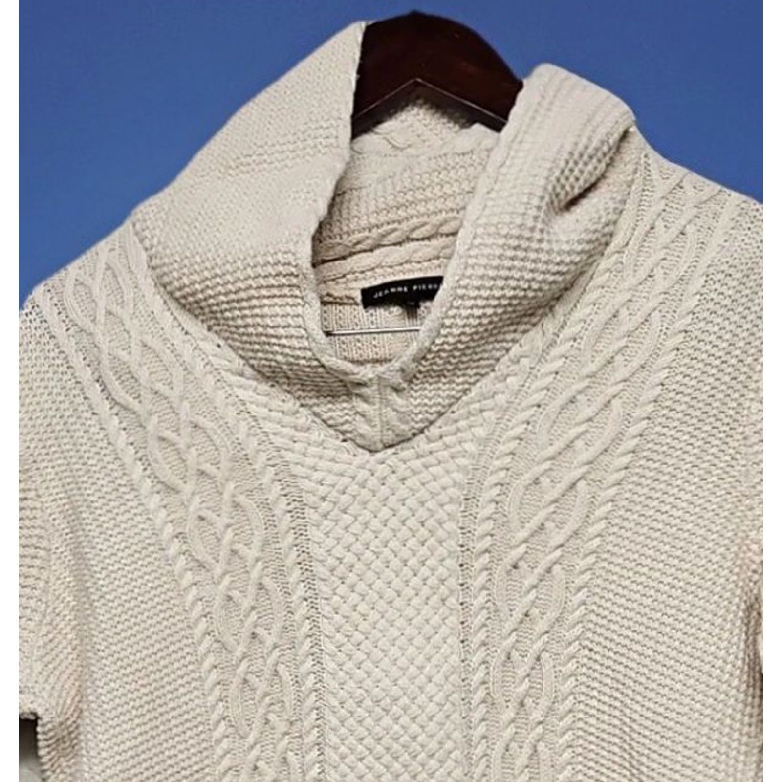 Vintage Jeanne Pierre Sweater Cable-Knit Cowl Neck Beige Womens Size M Cotton Pullover Bohemian Classic Long Sleeve 100% Cotton Size M / US 6-8 / IT 42-44 - 2 Thumbnail