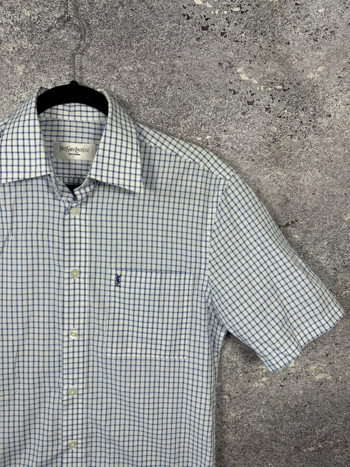 Vintage × Yves Saint Laurent Yves Saint Laurent YSL Check Shirt White Blue Small Size US S / EU 44-46 / 1 - 2 Thumbnail
