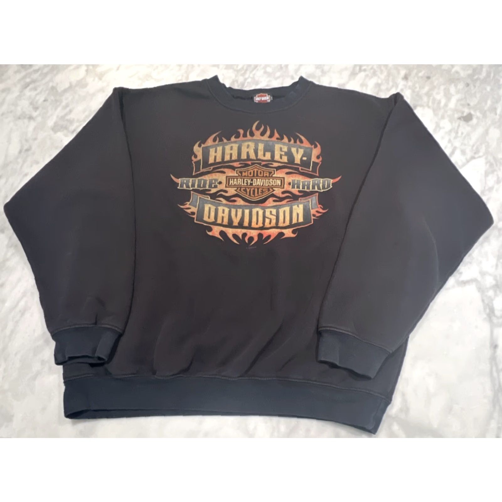 Harley Davidson Harley-Davidson Sweatshirt Men XL Black Phoenix AZ Flames Ride Hard Graphic Print Crew Neck Biker Motorcycle Pullover Size US XL / EU 56 / 4 - 4 Thumbnail