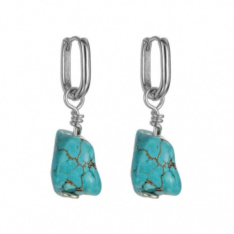 Jewelry × Sterling Silver Turquoise Stone Crazy Earrings One Pairs Chrome Jewelry Size ONE SIZE - 6 Thumbnail