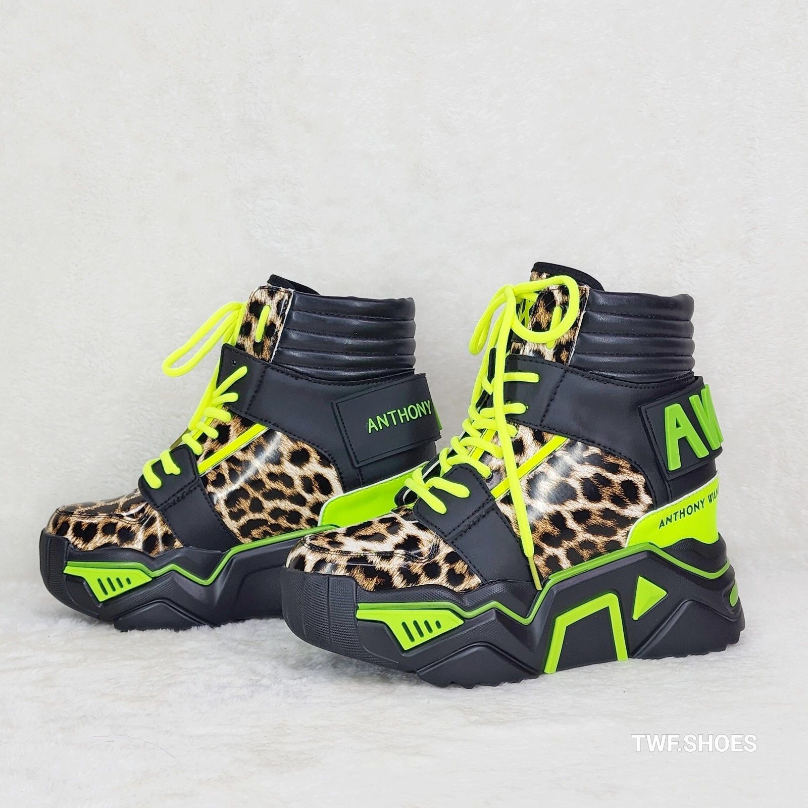 Other Wang Damson Lime Leopard Platform Hi-Top Sneaker Boots Hidde Size US 8 / IT 38 - 3 Thumbnail