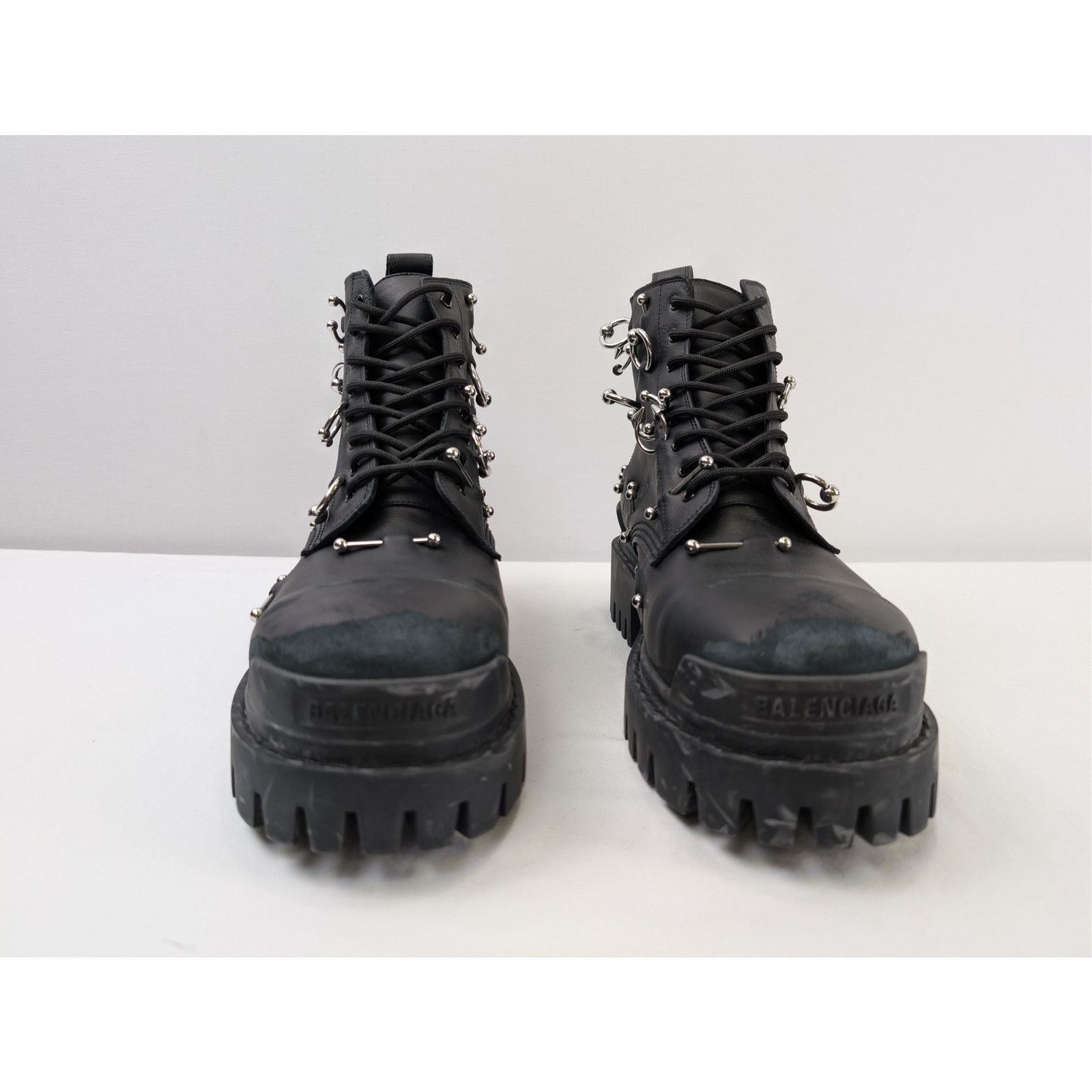 Balenciaga o1rshd1 Leather Strike Piercing Boots in Black/Silver Size US 13 / EU 46 - 9 Thumbnail