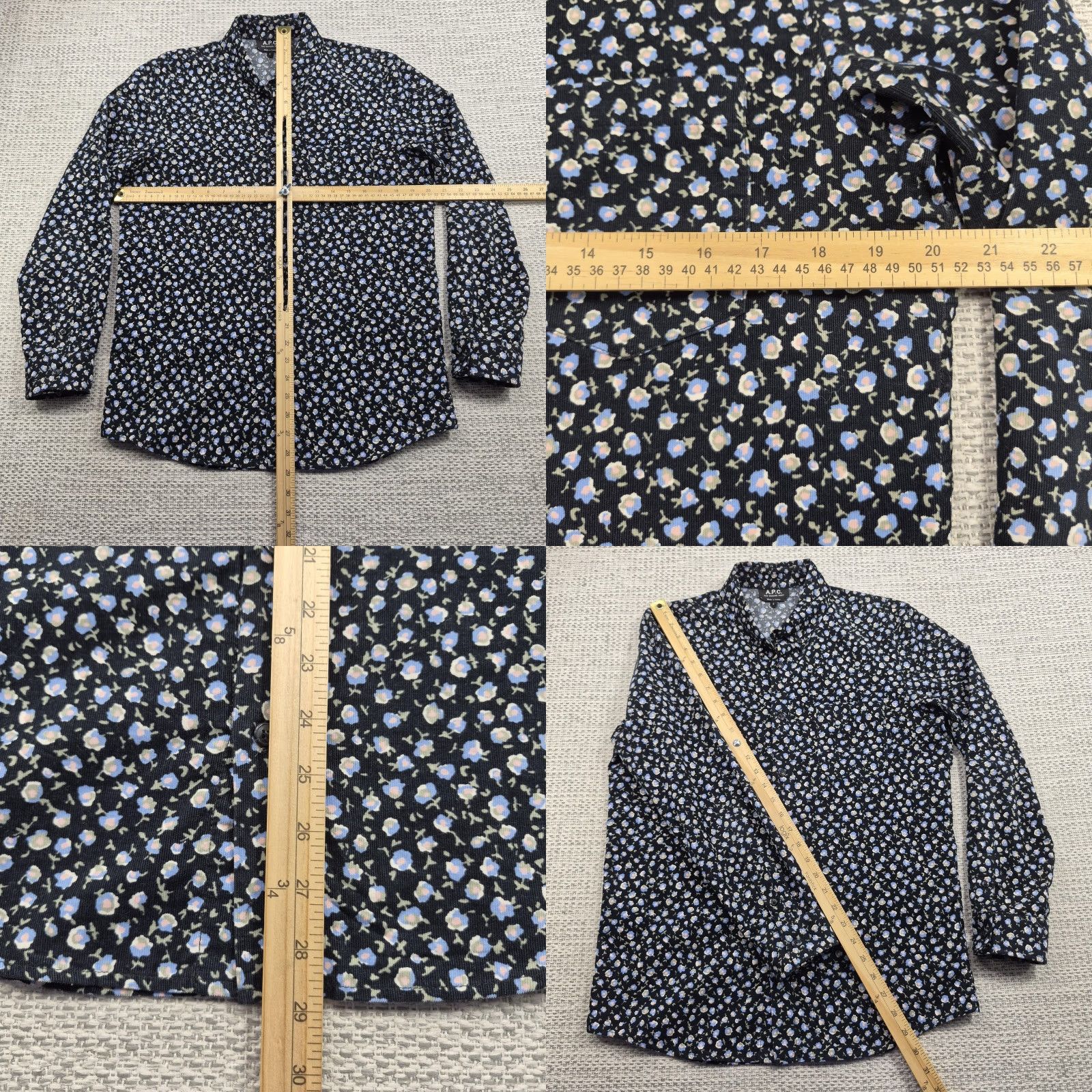 A.P.C. VINTAGE A.P.C. Button Up Shirt Mens Small Black Corduroy Floral Long Sleeve Casual Size US S / EU 44-46 / 1 - 8 Thumbnail