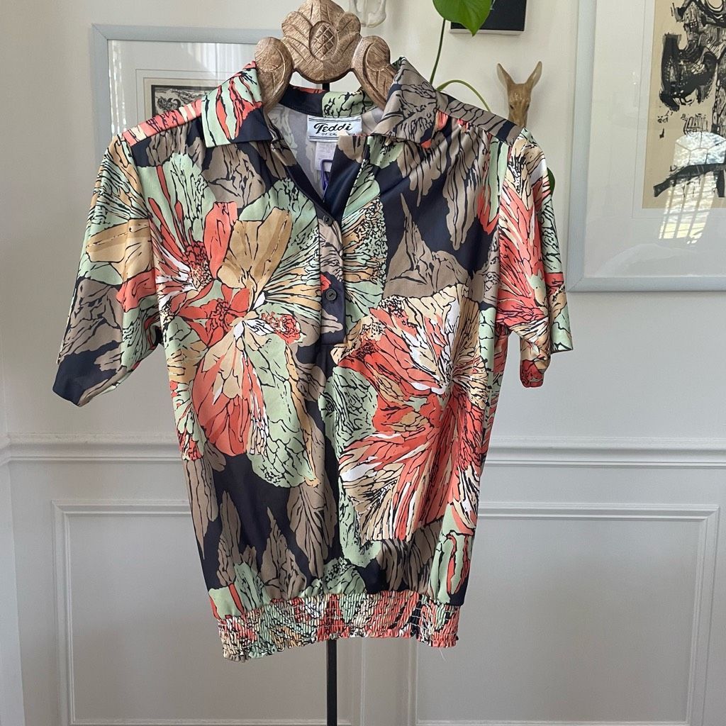 Vintage Vintage 70s Teddi Half Button Top Smocked Waist XL Size XL / US 12-14 / IT 48-50 - 1 Thumbnail