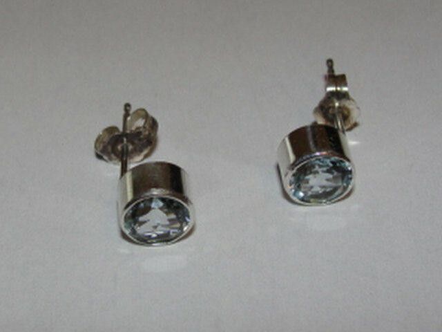 Handmade Silver Faceted Aquamarine Bezel Set Earring Birthstone March Size ONE SIZE - 2 Thumbnail
