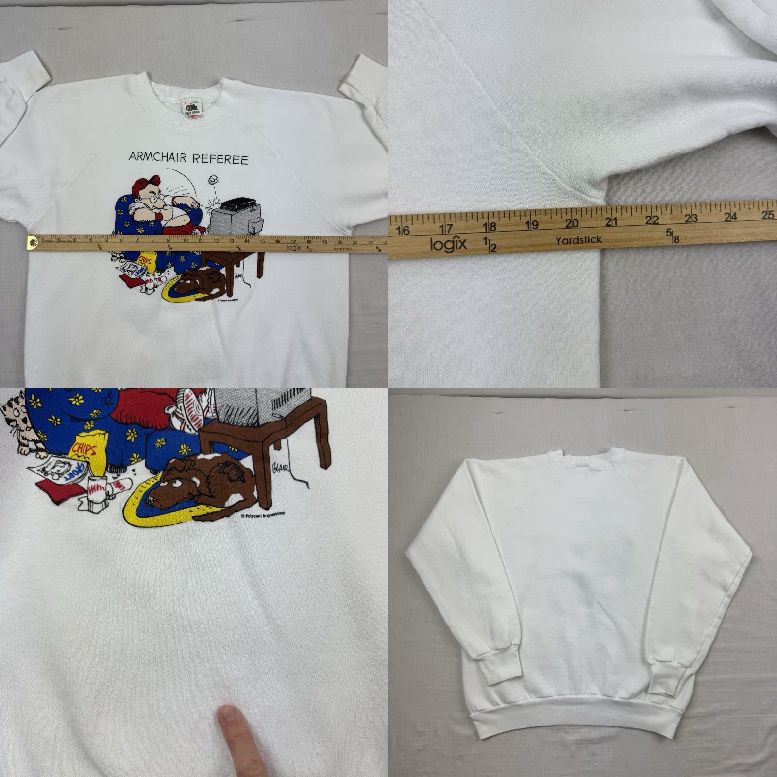 Fruit Of The Loom VINTAGE Arm Chair Referee Sweatshirt Shirt Adult Large White Funny Sports 90s Mens Size US L / EU 52-54 / 3 - 8 Thumbnail
