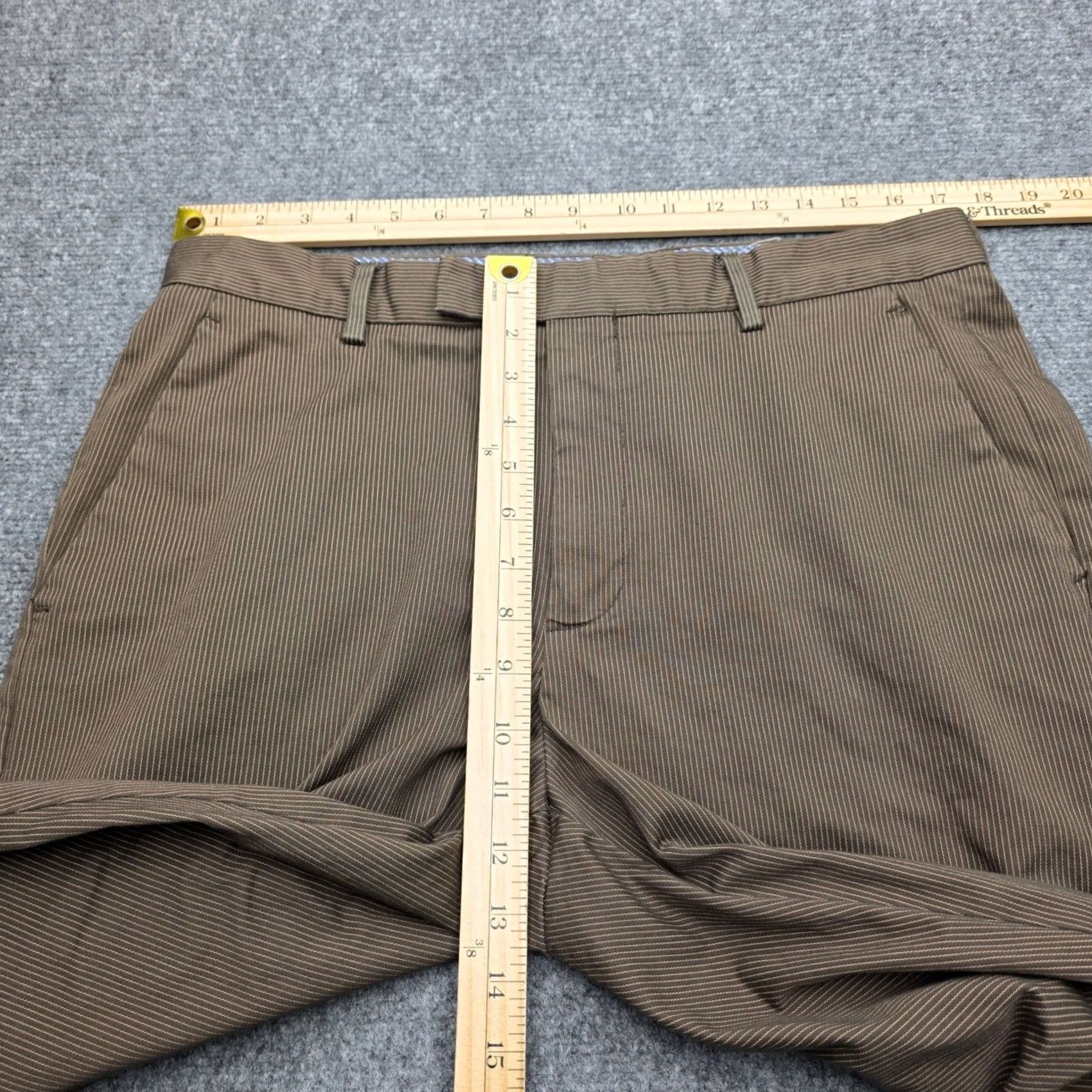 Gap GAP Mens Brown Pinstripe Pants Flat Front Chino Stretch 35x30 Size US 35 - 4 Thumbnail