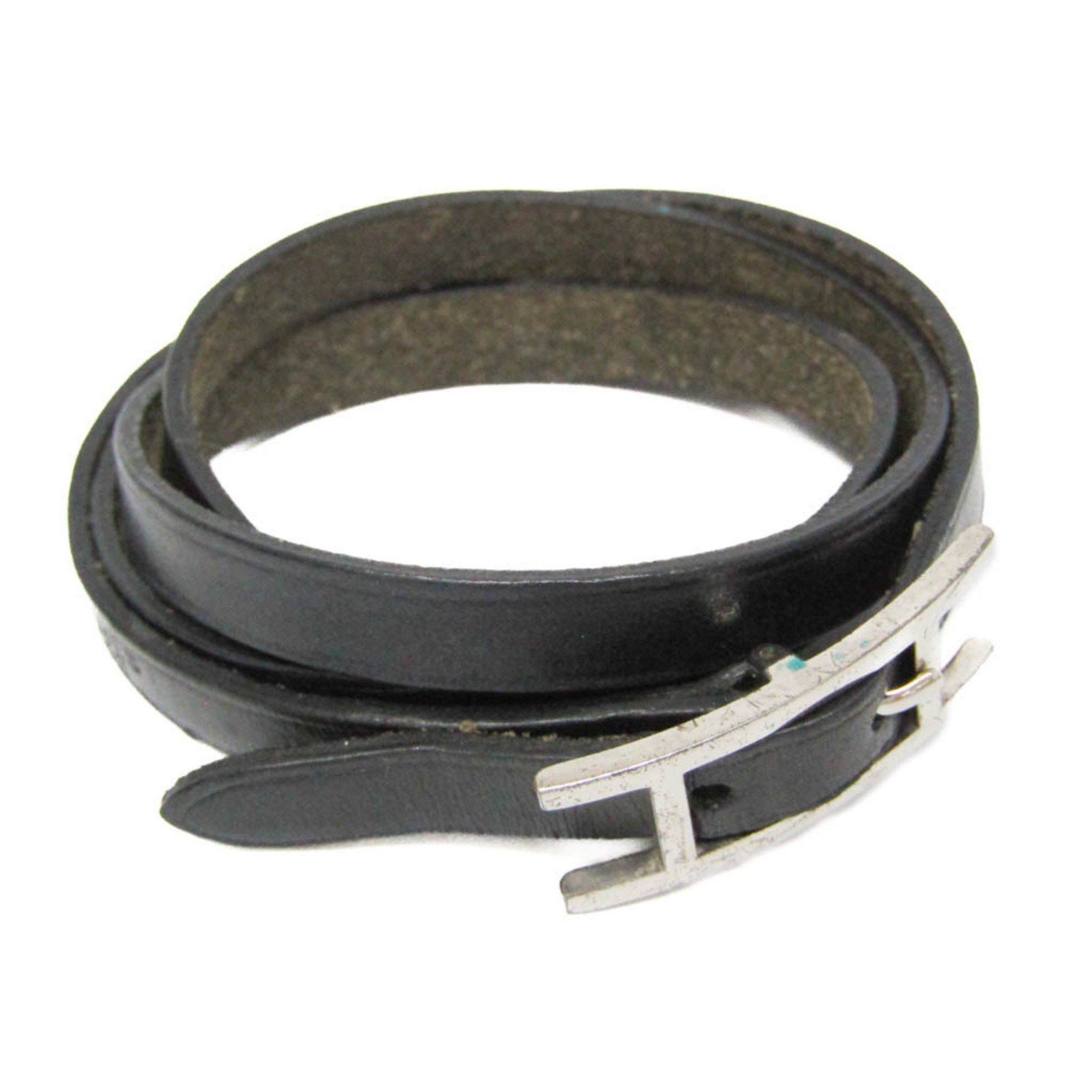 Hermes Hermes Hapi 4-row Bracelet Choker Leather,Metal Bangle Silver,Black Size ONE SIZE - 1 Thumbnail