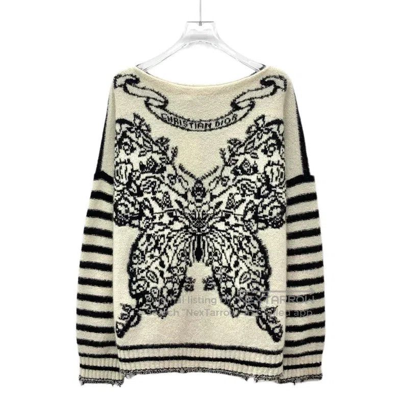 Dior Dior Colour-blocked striped butterfly inlaid cashmere doub Size XS / US 0-2 / IT 36-38 - 2 Thumbnail