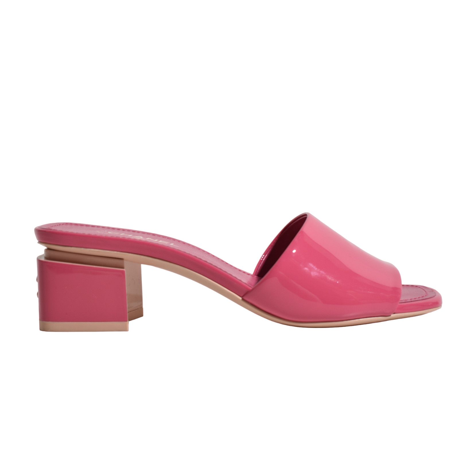 Chanel Chanel 22C Dark Light Pink Patent Calf CC Logo Mule Slide Size US 5 / IT 35 - 1 Thumbnail