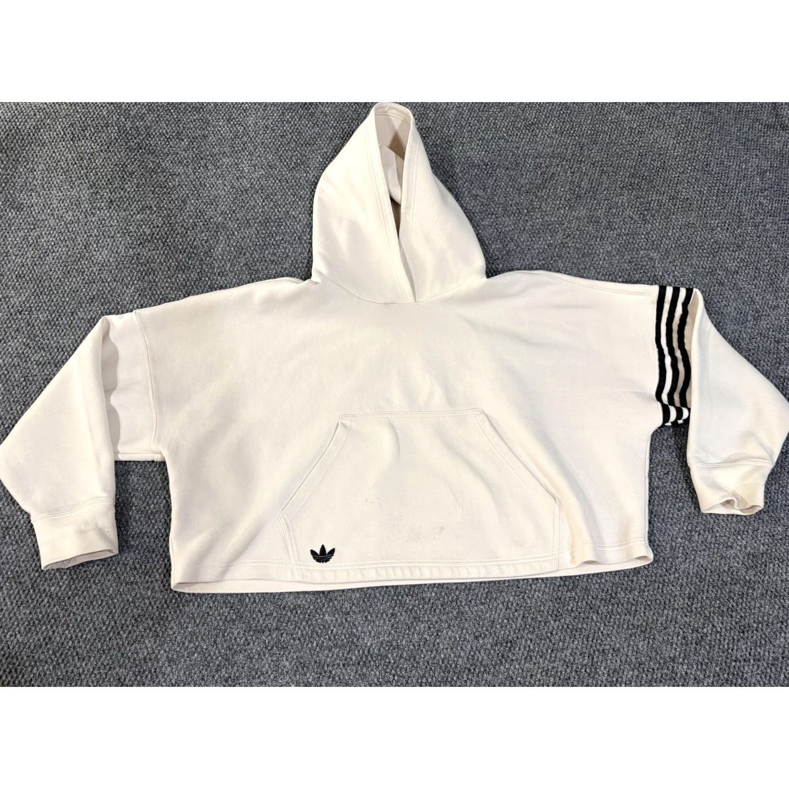 Adidas Adidas Hoodie Womens 3X White Pullover Fleece Trefoil Logo 3-Stripes Cropped Pockets Crew Neck Long Sleeve Casual Size XXL / US 16-18 / IT 52-54 - 2 Thumbnail