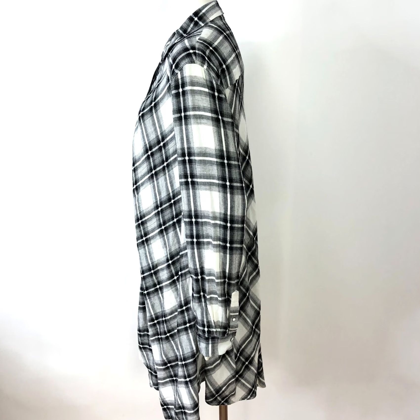 Allsaints All Saints Plaid Shirt LS Button-Up Black White MINT Large Linen Blend Visocse ??? Size L / US 10 / IT 46 - 2 Thumbnail