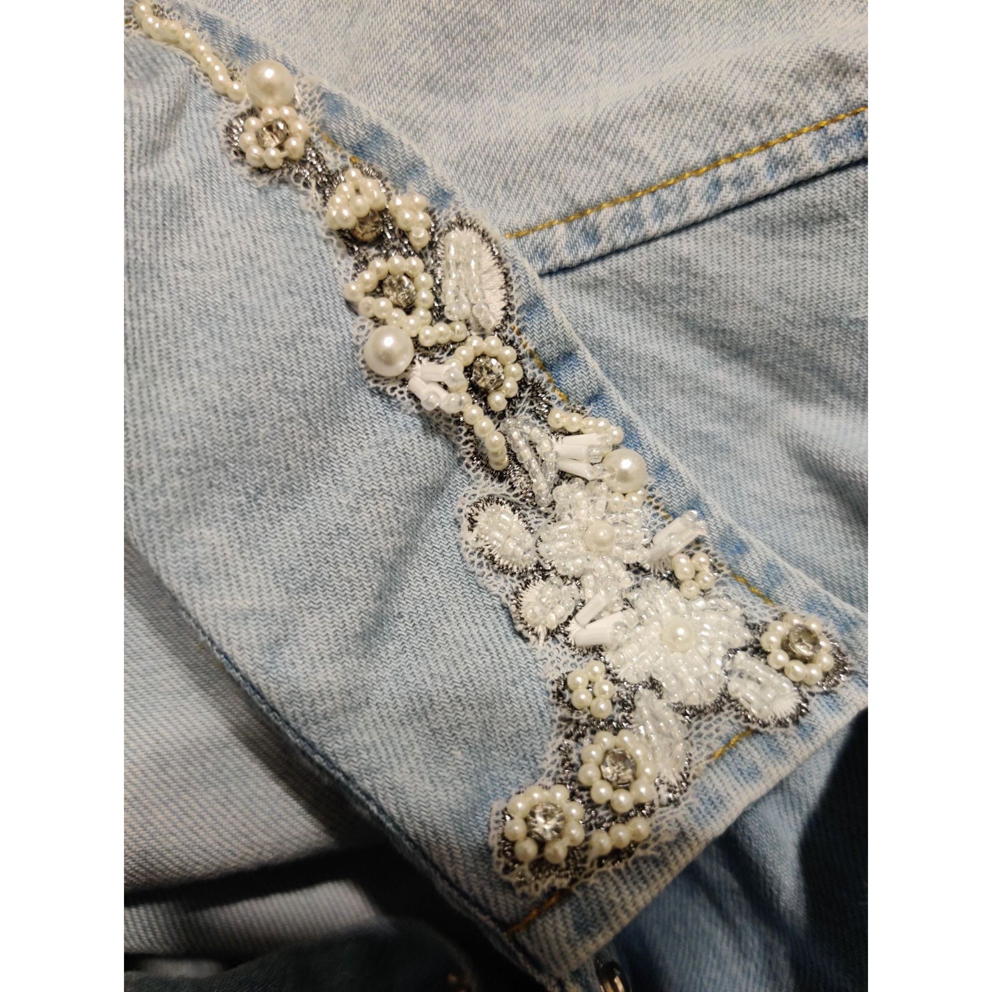 Vintage Vintage Beaded Pearl Applique Denim Shirt Size M Coastal Cow Size M / US 6-8 / IT 42-44 - 9 Thumbnail