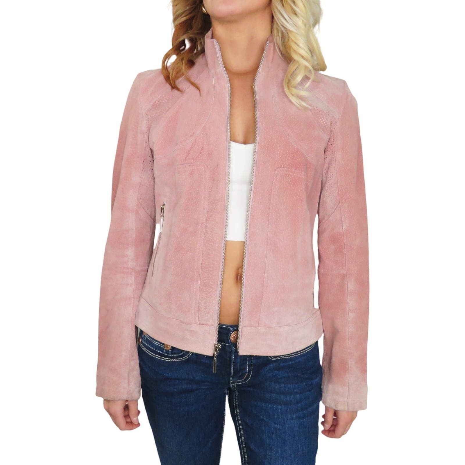 image of Vintage Wilsons Leather Pink Leather Jacket Suede Small, Women's