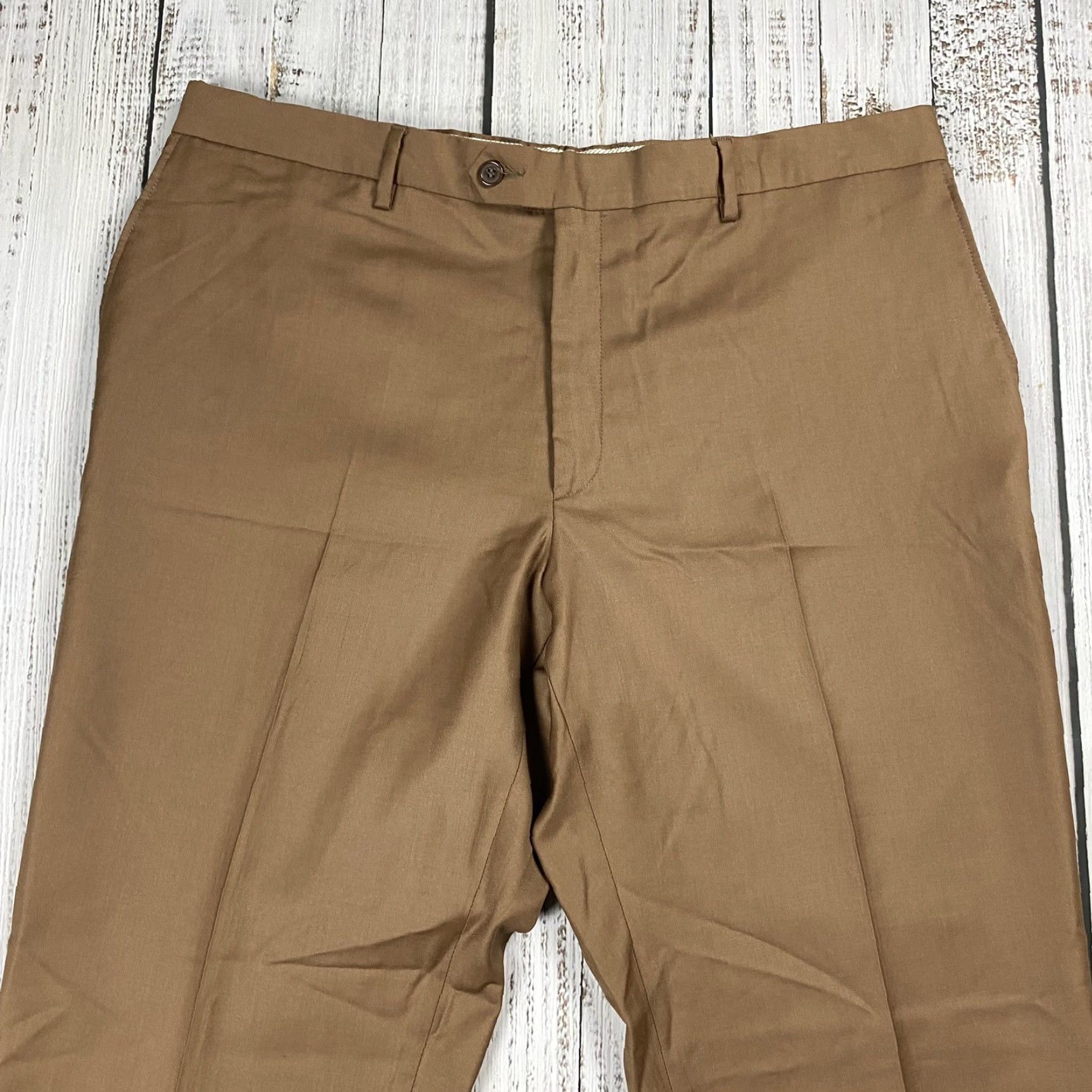 Nordstrom VINTAGE Italian Wool Dress Pants Flat Front Khaki Men 39x32 Winter Summer Spring Fall Size US 39 - 2 Thumbnail