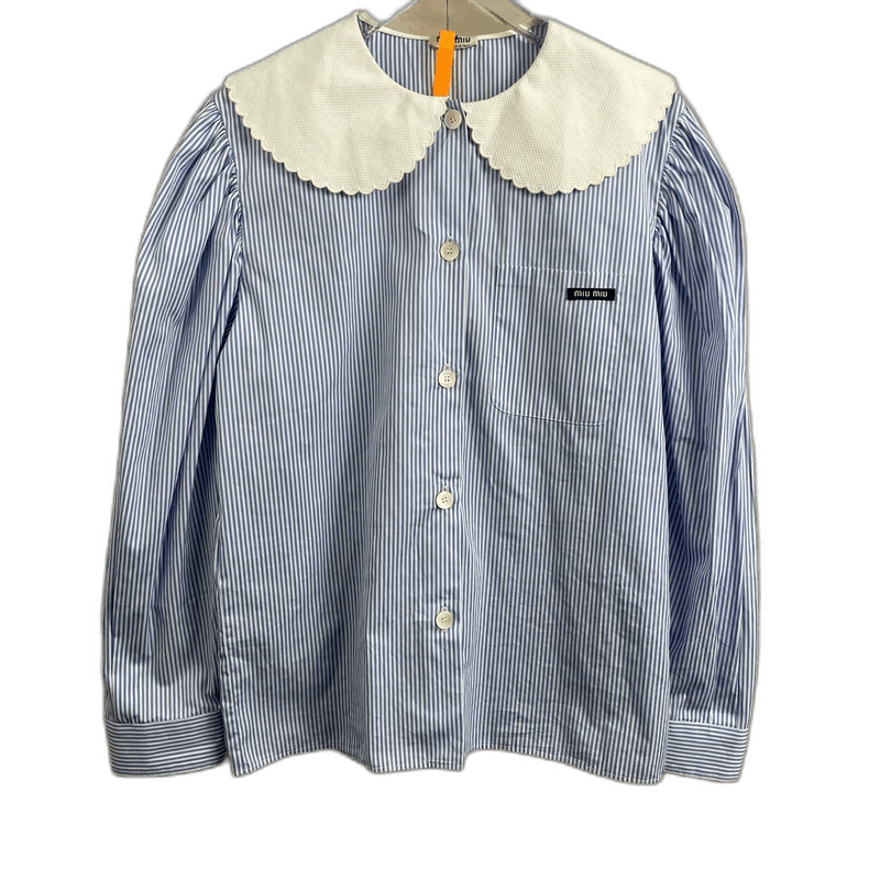 Miu Miu Miu Miu Blue Striped Shirt with Peter Pan Collar Size M / US 6-8 / IT 42-44 - 1 Thumbnail