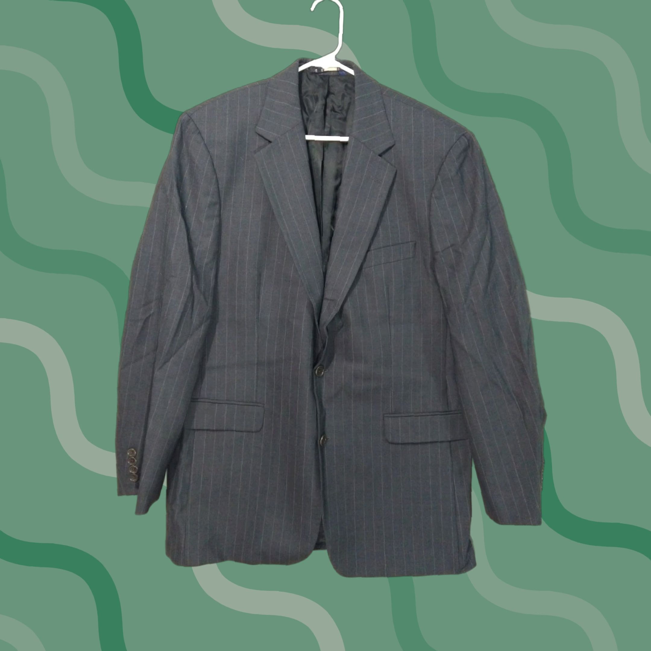 Brooks Brothers Brooks Brothers Blazer Mens 42L Wool Pinstripe Gray Stretch 2 Piece Jacket Notch Lapel Single-Breasted Two-Button Long Sleeve Wool Coat Mens Size 42R - 1 Thumbnail