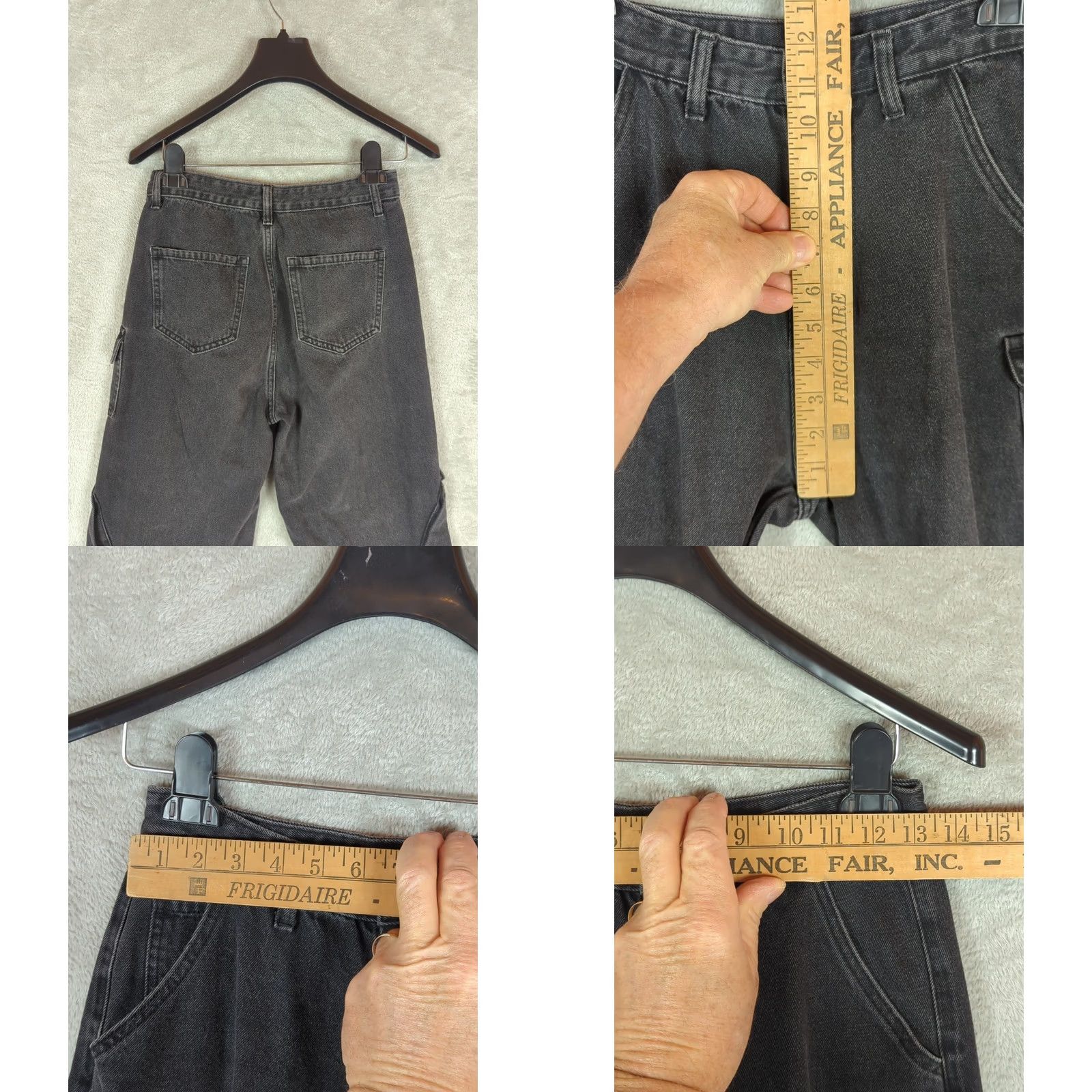 Cider Cider Black Denim Wide-Leg Cargo Jeans Womens S Grunge Goth Modern Relaxed Fit Mid Rise Wide Leg Cargo Pocket Dark Wash Button Zip Size 28" / US 6 / IT 42 - 8 Thumbnail