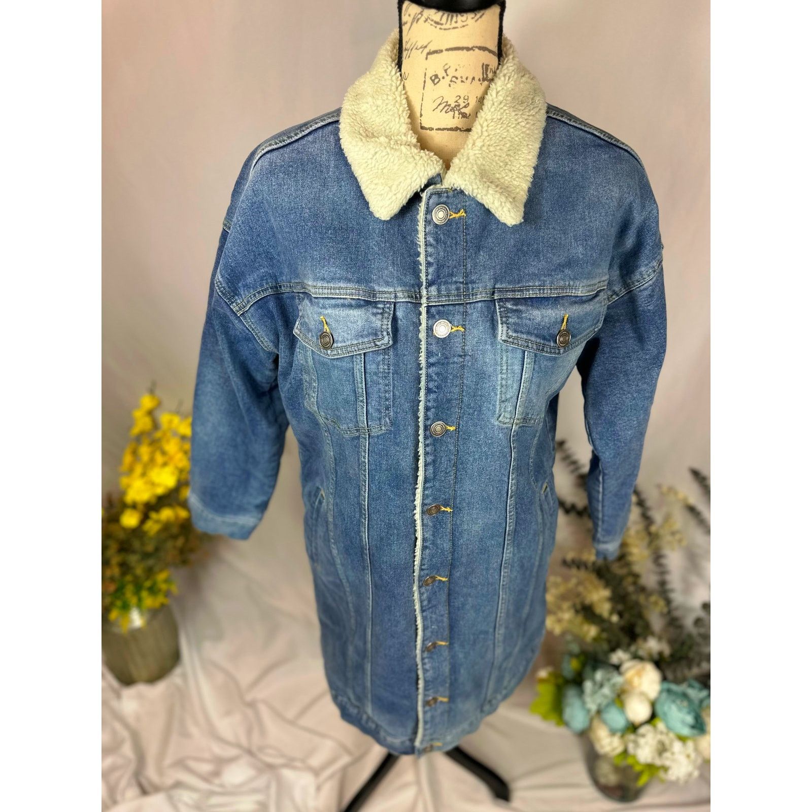 Other LNDN Landon Denim Sherpa Lined Jacket Medium Wash XS/S Size S / US 4 / IT 40 - 9 Thumbnail