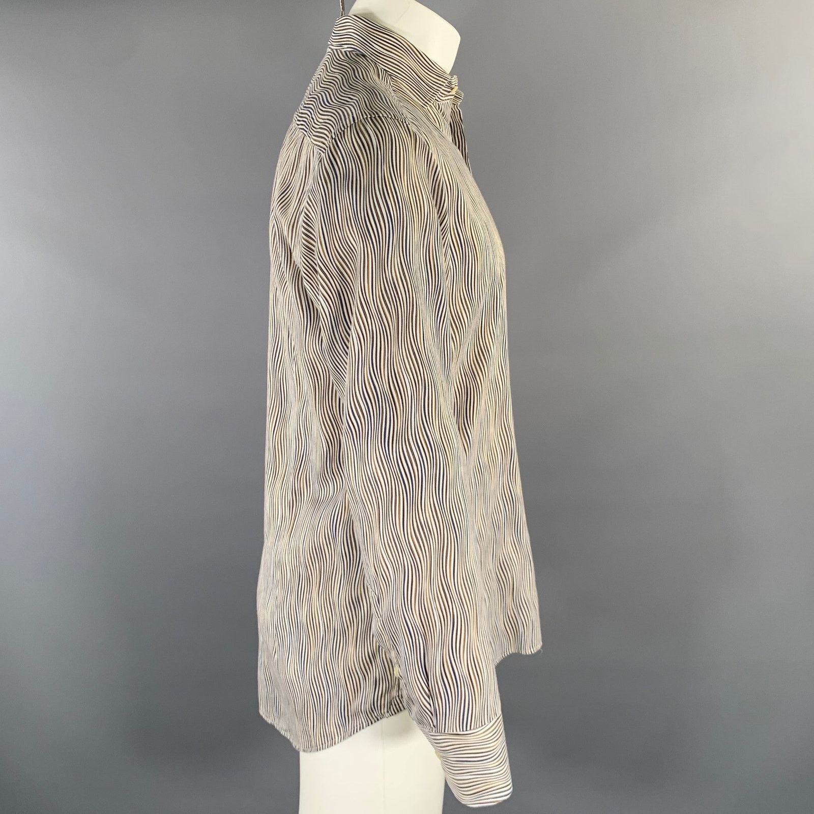 Etro ETRO Size M White Blue Olive Stripe Cotton Long Sleeve Shirt Size US M / EU 48-50 / 2 - 3 Thumbnail
