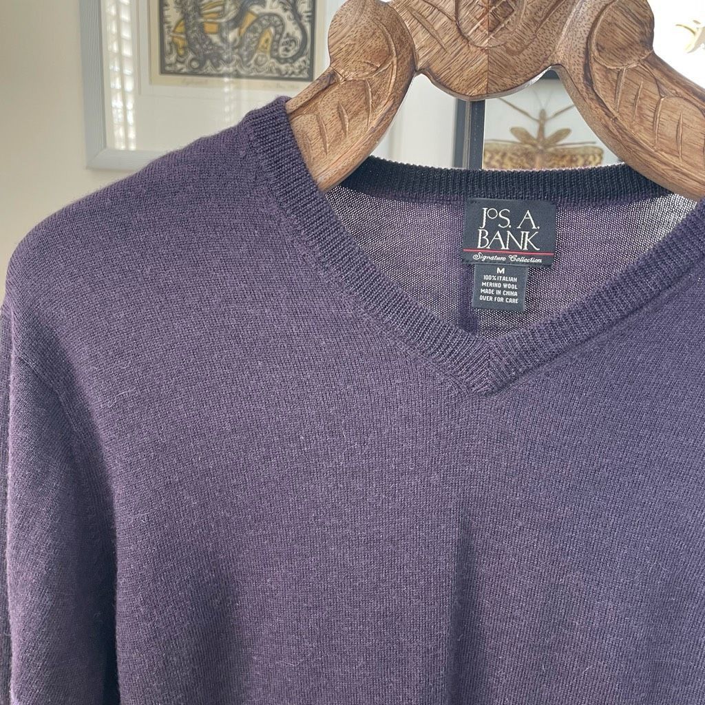 Jos. A. Bank Jos A Bank Eggplant Purple Merino Wool Vneck Sweater M Size US M / EU 48-50 / 2 - 2 Thumbnail