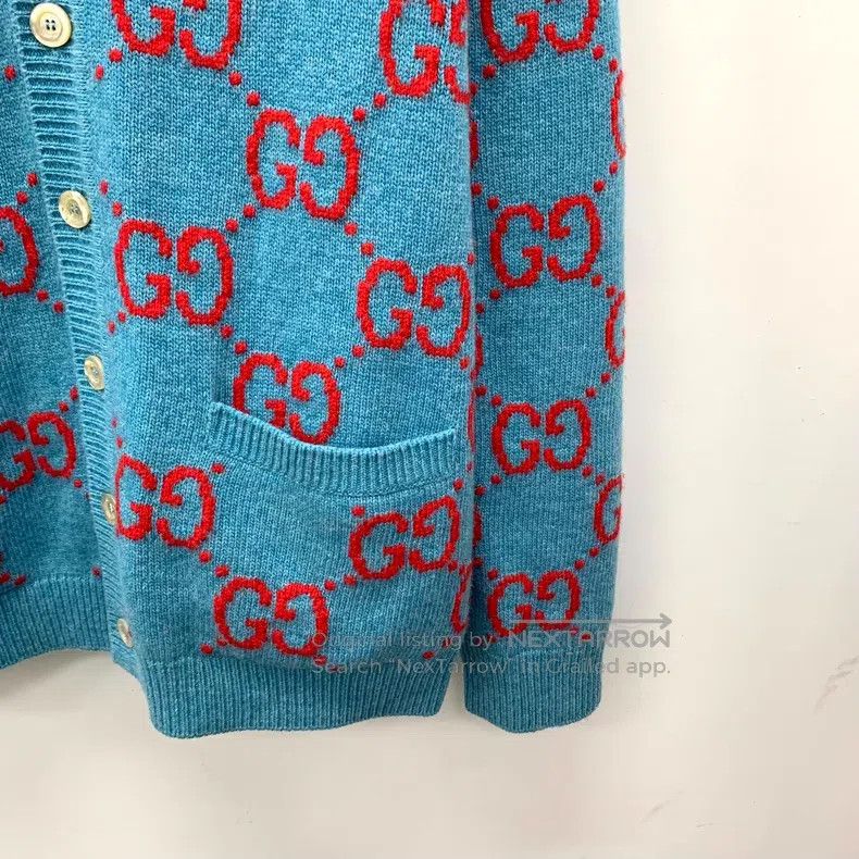 Gucci Gucci Blue logo jacquard full-print wool V-neck single-bre Size US L / EU 52-54 / 3 - 4 Thumbnail