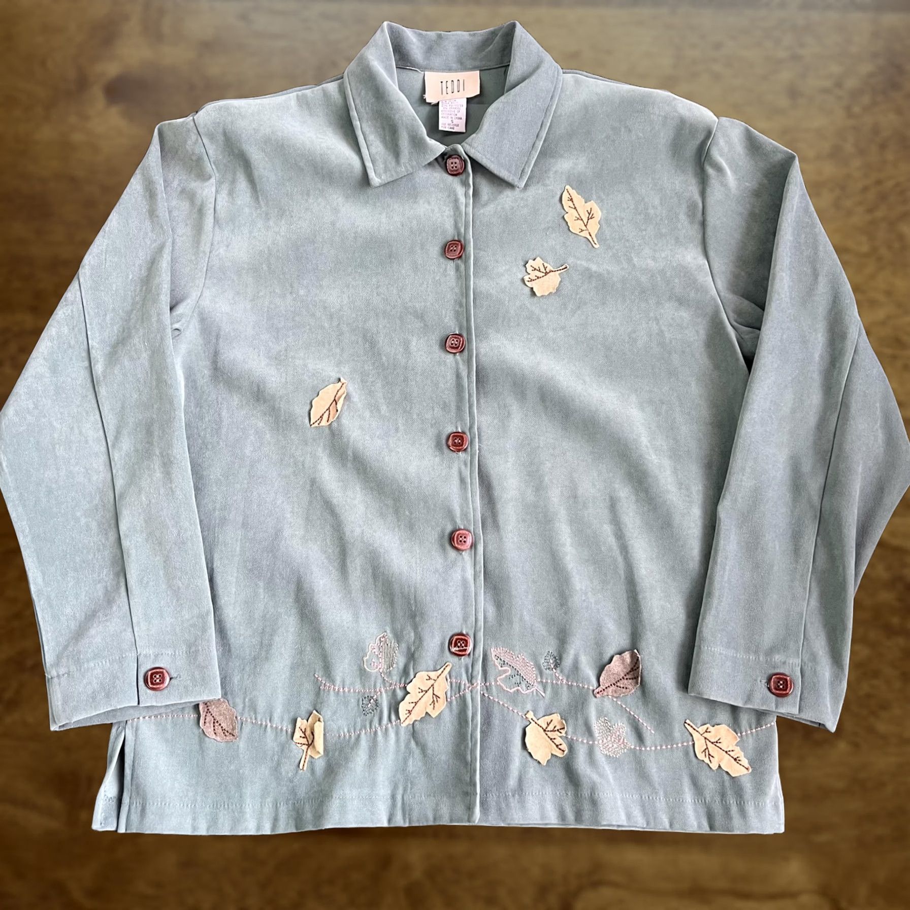 Vintage Teddi Button-Up Shirt Womens Small Green Leaf Embroidered Long Sleeve Top Fall Size S / US 4 / IT 40 - 1 Thumbnail