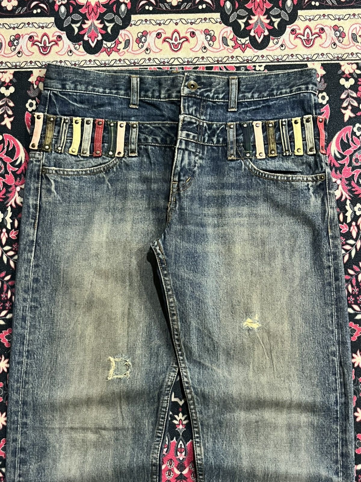 No Faith Studios Japanese Brand Bobson Double Waist Blue Washed Jeans Size US 33 - 4 Thumbnail