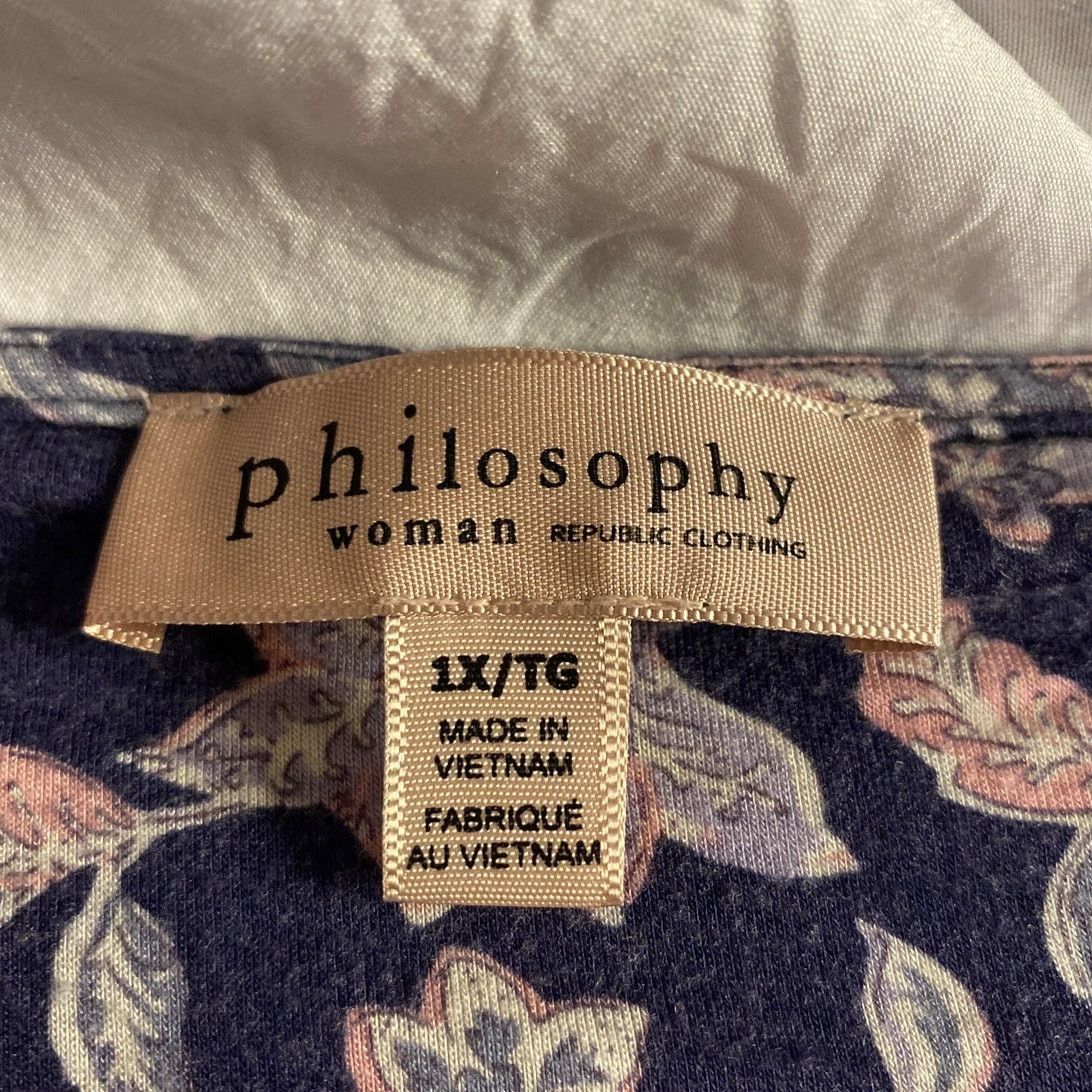 Other Philosophy Woman Floral Print Short Sleeve Top Navy Pink 1X Size XXL / US 16-18 / IT 52-54 - 3 Thumbnail