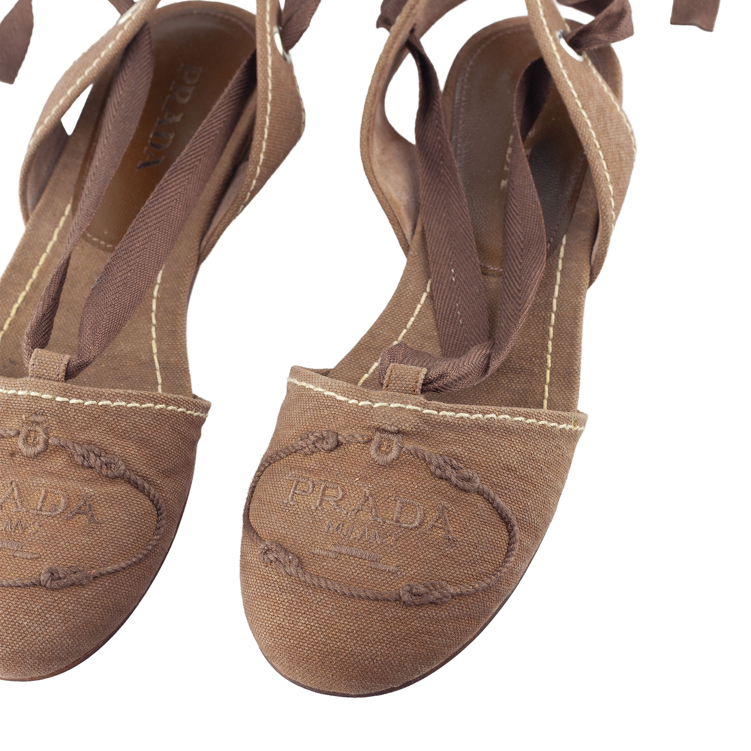 Prada Prada Brown Logo Lace-Up Flat Espadrilles Size US 6.5 / IT 36.5 - 8 Thumbnail