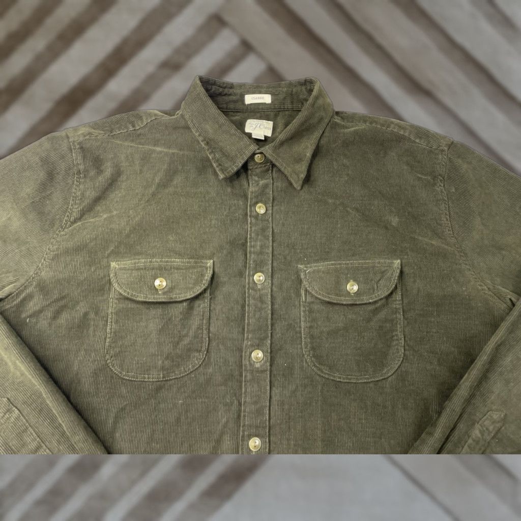 J.Crew J.CREW Shirt Men 2XL GREEN Stretch Corduroy Overshirt Utility Pockets Button-Up Collared Western Casual Size US XXL / EU 58 / 5 - 1 Thumbnail