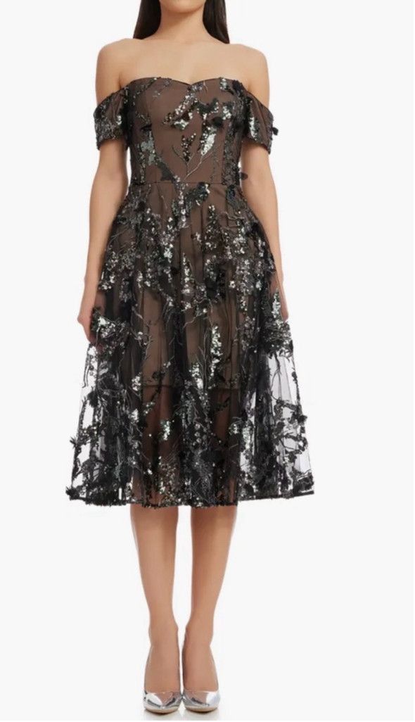 Dress the Population Black Silver Cocktail Dress Size S