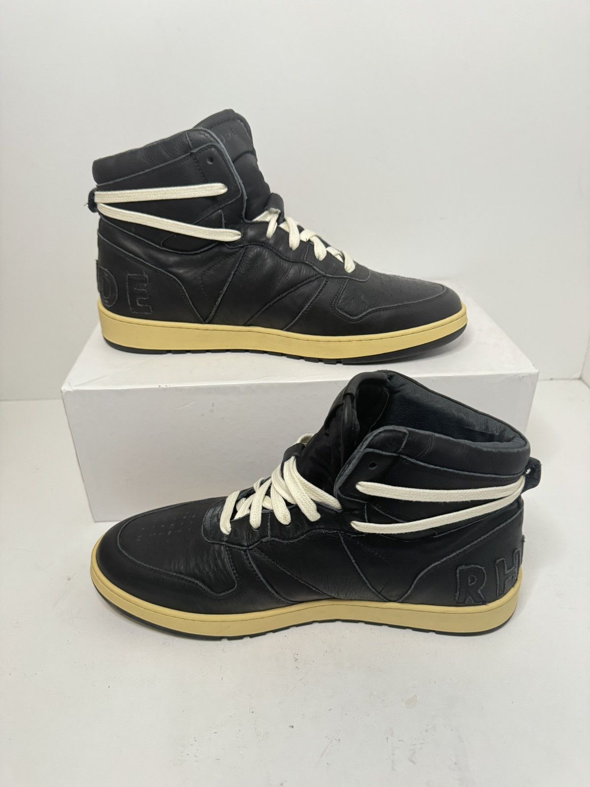 Rhude RHUDE "Rhecess" Leather High-Top Sneakers Black US 9 Size US 9 / EU 42 - 2 Thumbnail