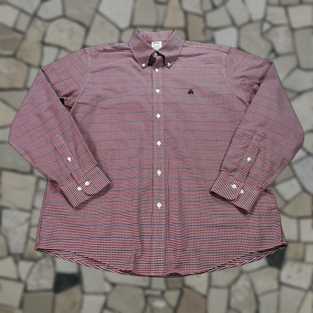 Brooks Brothers Brooks Brothers Shirt Mens Large Red Check Regent Non Iron Stretch Cotton Size US L / EU 52-54 / 3 - 1 Thumbnail