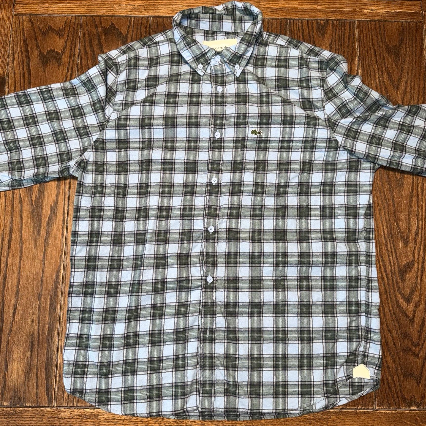 Lacoste Lacoste Shirt Mens Large Blue Green Red Plaid Classic Fit Long Sleeve Button Up Men's Hemmed Pocket Button-Up Classic Preppy Collared Cotton Flannel Size US L / EU 52-54 / 3 - 2 Thumbnail
