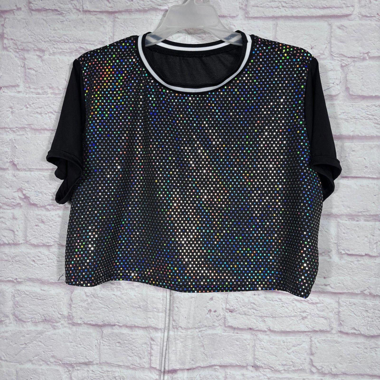 Stuart Weitzman Weissman XL Black Holographic Sequin Crop Top Size ONE SIZE - 1 Thumbnail