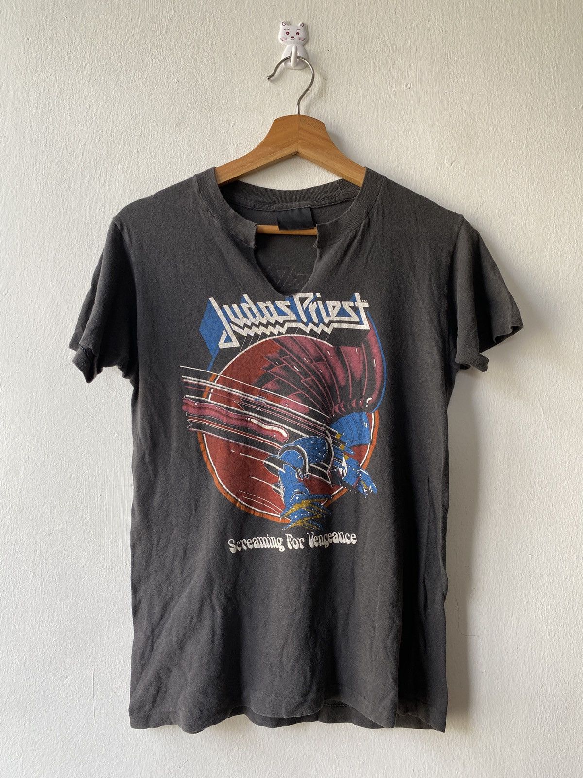 image of Band Tees x Vintage 80's Judas Priest Distressed Band Tee in Black, Men's (Size Small)