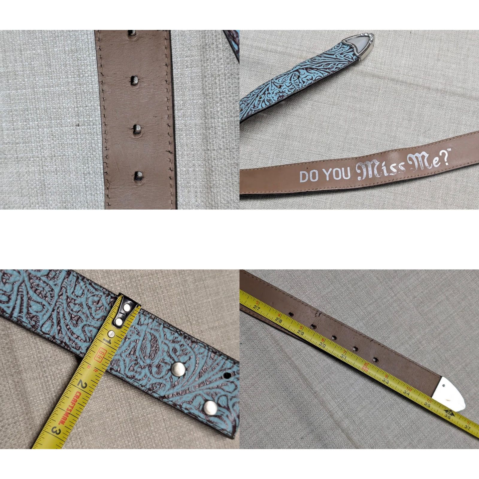 Miss Me VINTAGE western belt Miss Me Teal Tooled Leather 30" Women Belt Size ONE SIZE - 8 Thumbnail