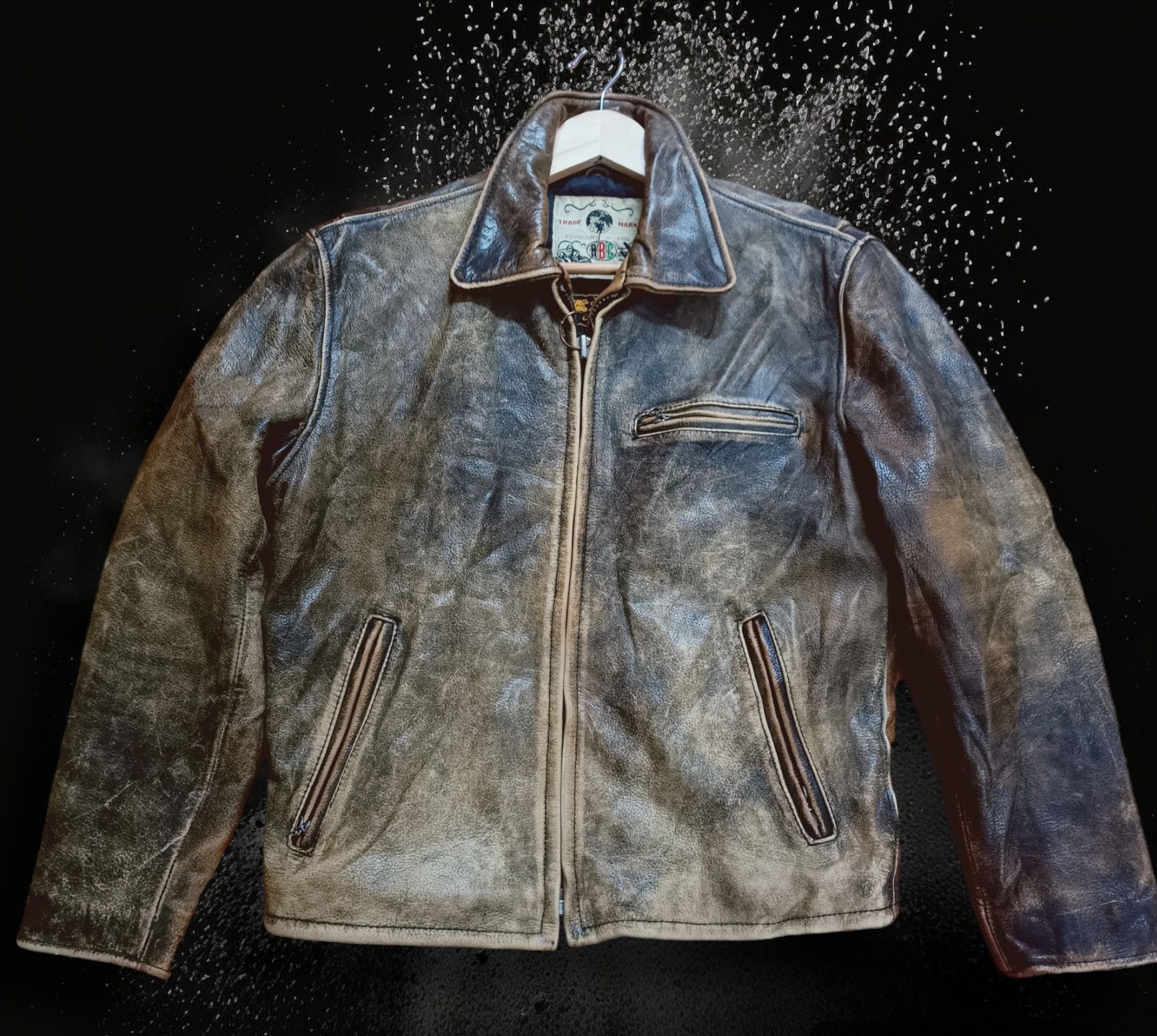 image of Genuine Leather x Leather Jacket Vintage R.b.c Motorcycle Patina Leather Jacket in Check (Size XS)