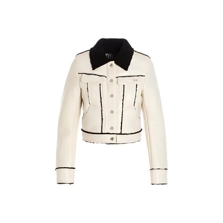 Diesel Diesel White Leather Long Sleeve Jacket 0079 Size XS / US 0-2 / IT 36-38 - 1 Thumbnail