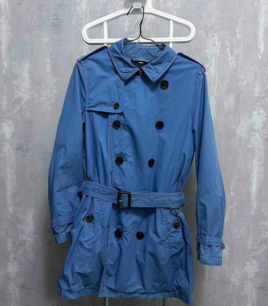 Burberry Brit Luxury Iconic Belted Trench Coat in Blue, Women's (Size Small)