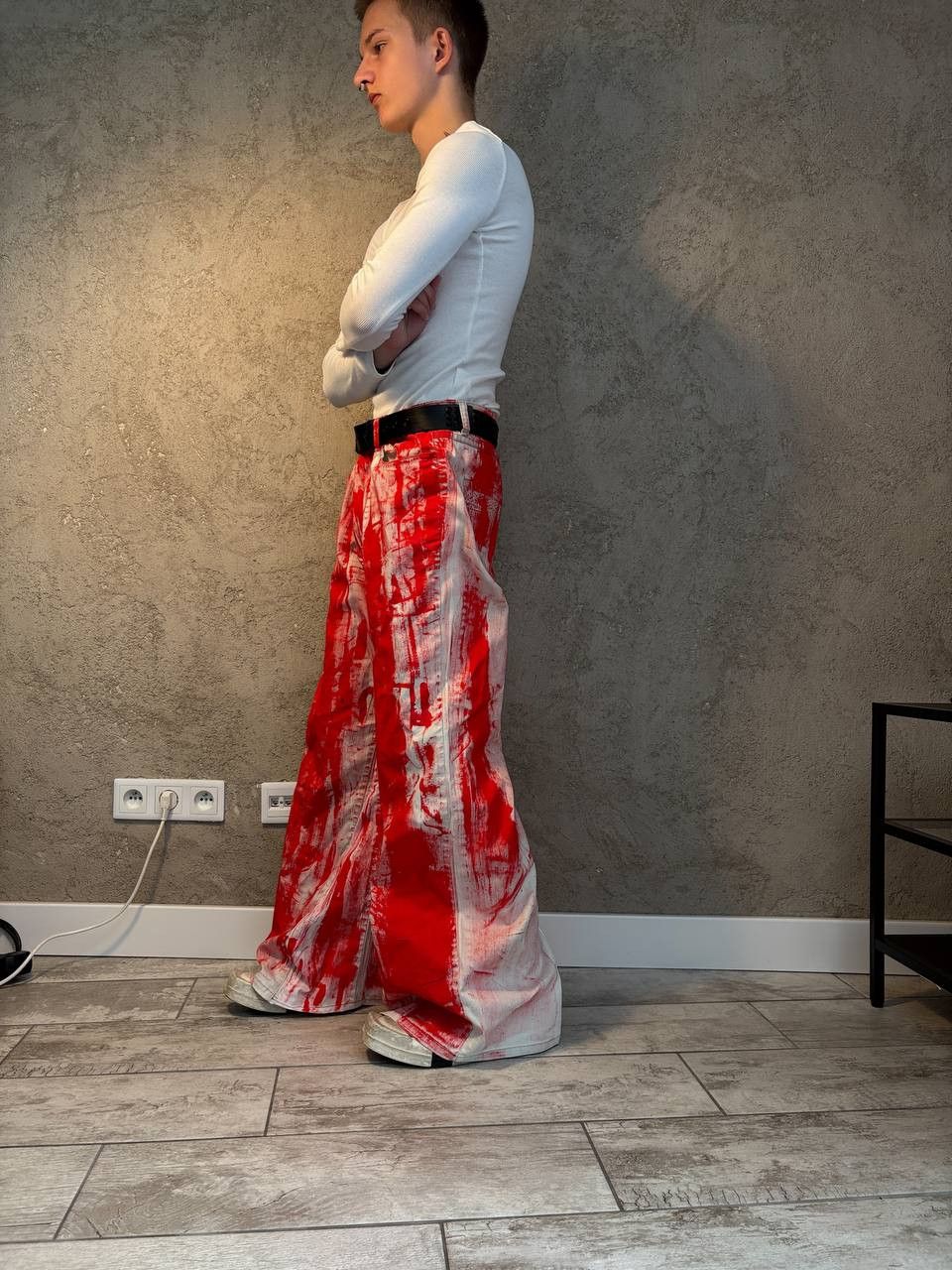 Japanese Brand rare handmade painted wide flare streetwear jeans Size US 36 / EU 52 - 2 Thumbnail