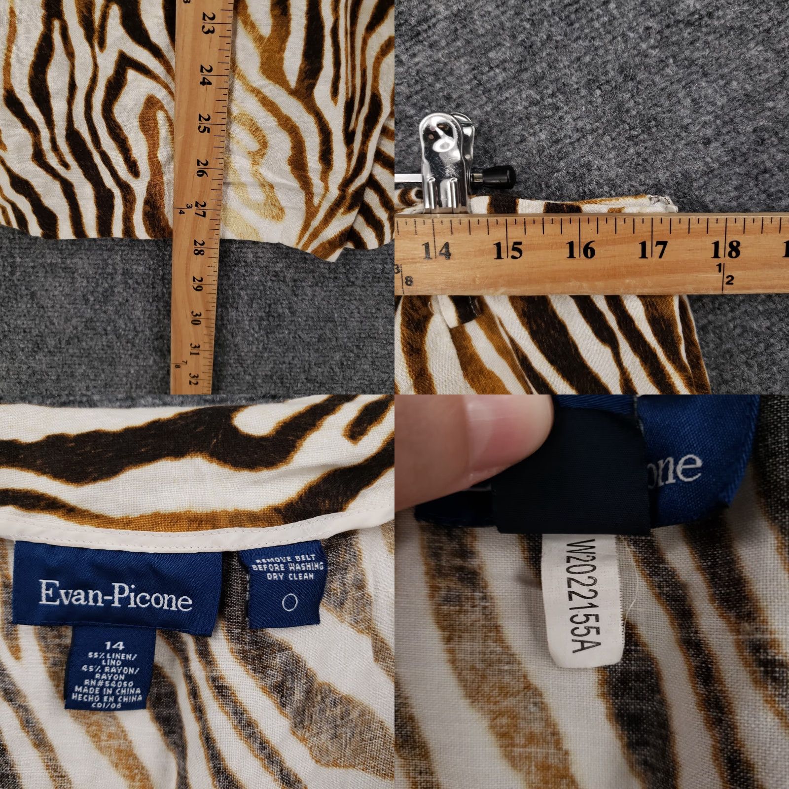 Evan Picone Evan Picone Skirt Womens 14 Brown Linen Blend Knee Length Zebra Wrap Zip Button Accents Zipper Lightweight Bohemian Preppy Spring Fall Casual Dressy Size 36" / US 14 / IT 50 - 8 Thumbnail