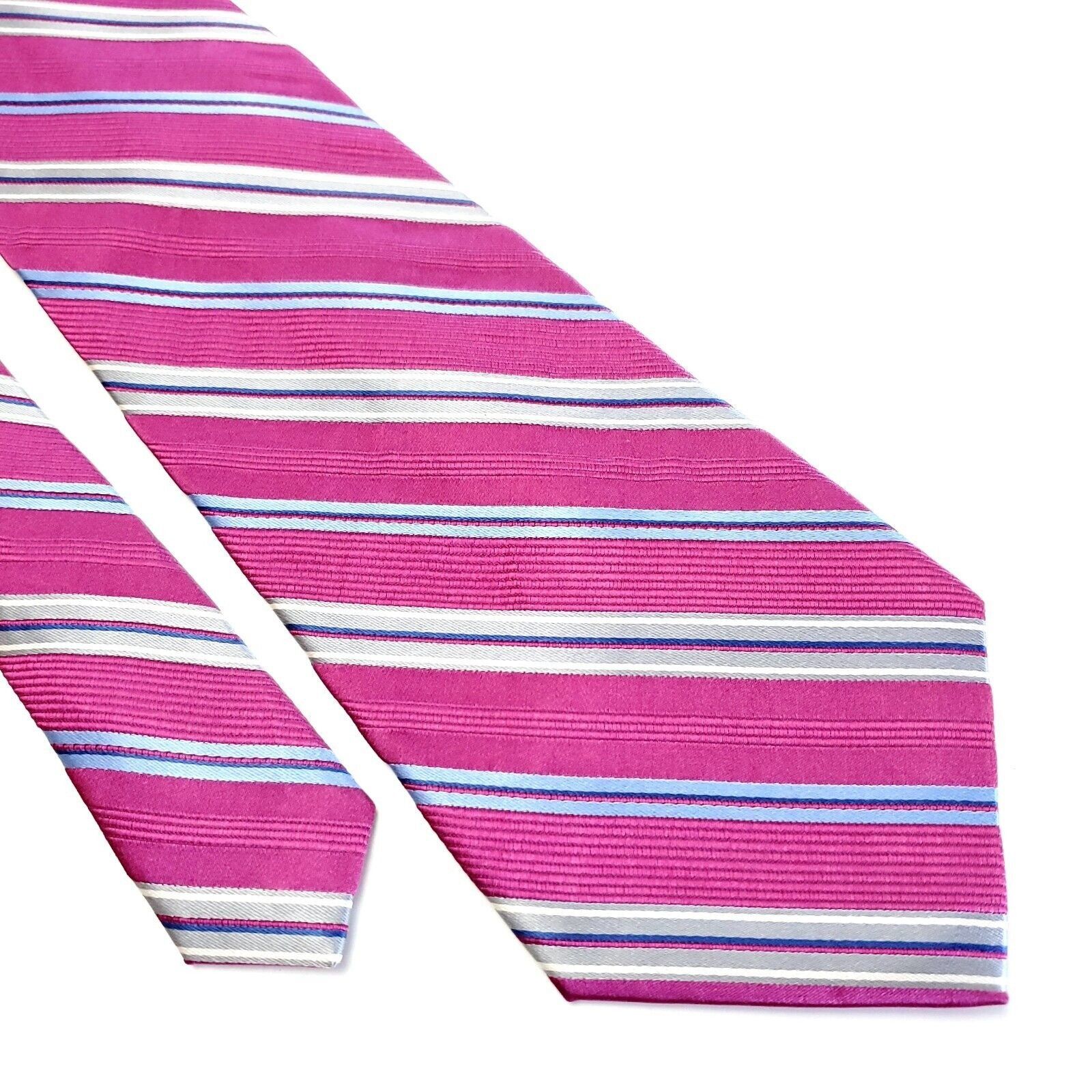Jones New York Jones New York Fusia Pink Blue Striped Woven Wide Silk Tie Size ONE SIZE - 1 Thumbnail