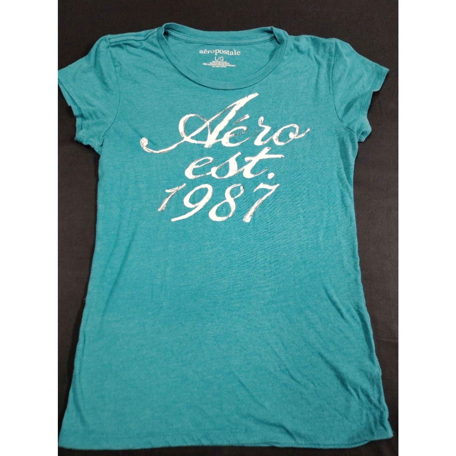 Aeropostale Aeropostale Teal Graphic Short Sleeve Tee Size L / US 10 / IT 46 - 1 Thumbnail