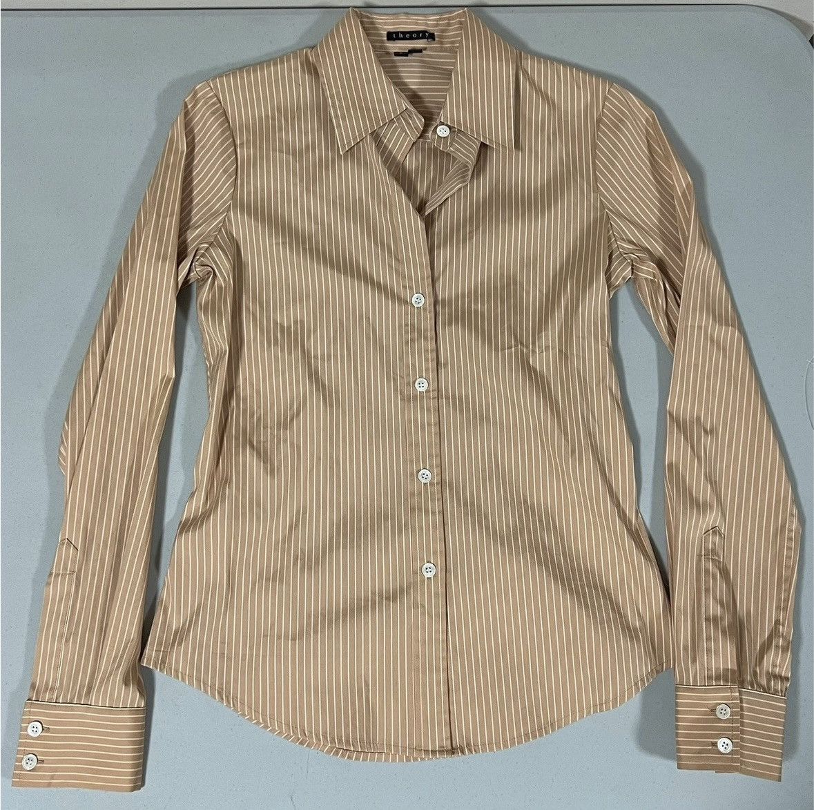 Theory Theory Tan Long Sleeve Button-Down Shirt Top Blouse Size P🤍✨ Size S / US 4 / IT 40 - 1 Thumbnail