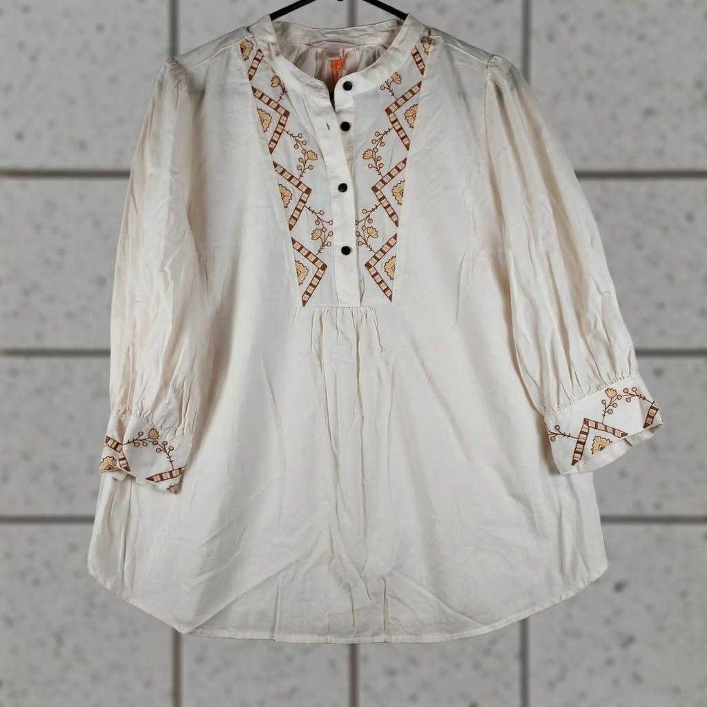 Vintage Knox Rose Blouse Tunic Women’s Ivory Embroidered Long Sleeve M NP 86485946 NWT Rayon Hippe Casual Slfe Size M / US 6-8 / IT 42-44 - 1 Thumbnail